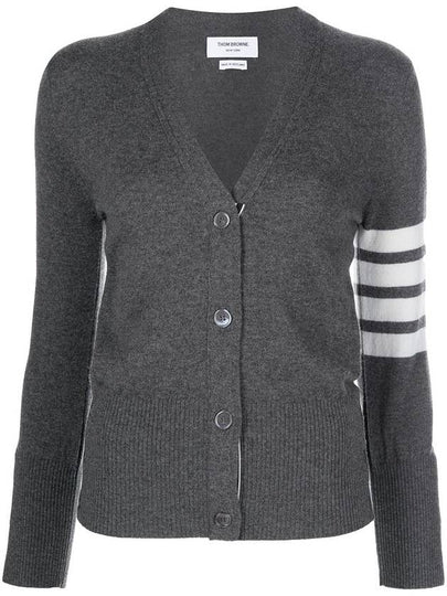 4-Bar V-Neck Cashmere Cardigan Grey - THOM BROWNE - BALAAN 2