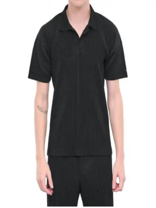 Homme Basic Plissé Pleated Polo Shirt Black - ISSEY MIYAKE - BALAAN 2