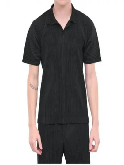 Homme Basic Plissé Pleated Polo Shirt Black - ISSEY MIYAKE - BALAAN 2