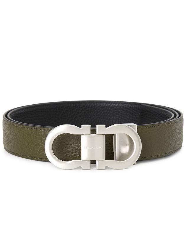 Gancini Reversible Leather Belt Olive - SALVATORE FERRAGAMO - BALAAN 2