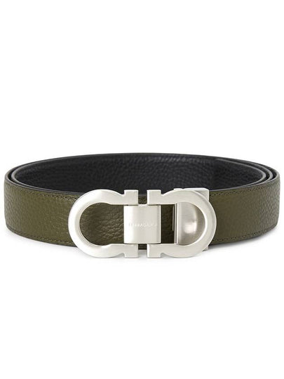 Gancini Reversible Leather Belt Olive - SALVATORE FERRAGAMO - BALAAN 2