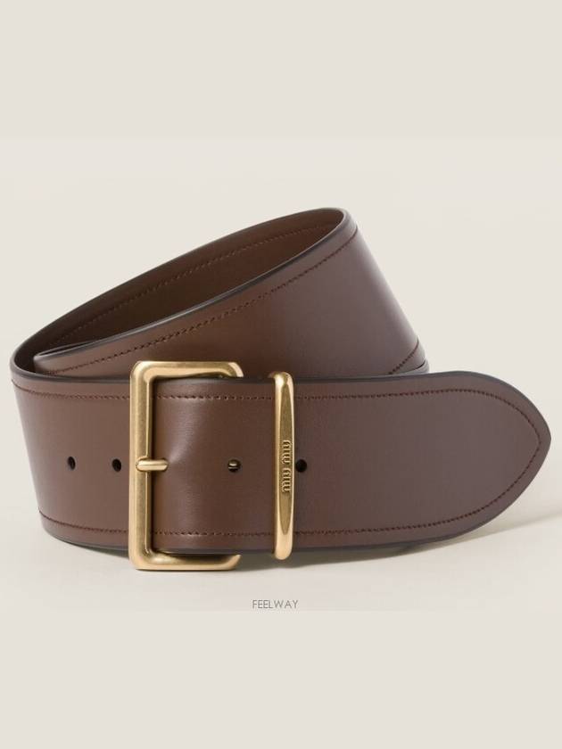 Logo Engraved Buckle Calfskin Belt Brown - MIU MIU - BALAAN 2