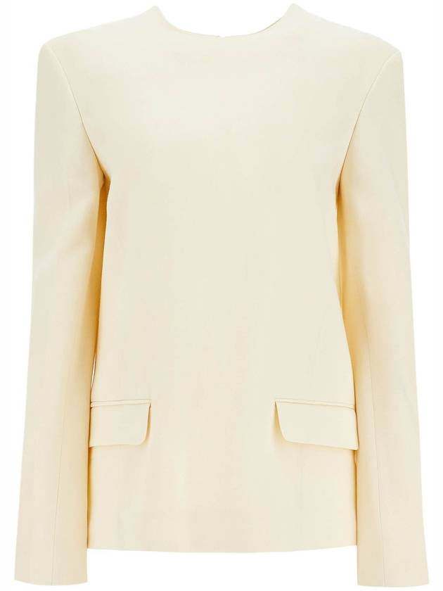 beige long sleeve top with applied pockets in viscose and wool - TOTEME - BALAAN 1