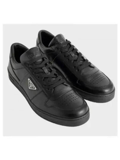 Downtown Triagle Logo Leather Low Top Sneakers Black - PRADA - BALAAN 2