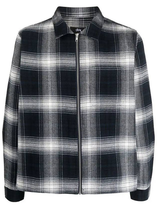 Men's Shadow Plaid Zip-Up Jacket Navy - STUSSY - BALAAN 2