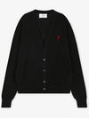 Red Heart Logo Merino Wool Cardigan Black - AMI - BALAAN 4