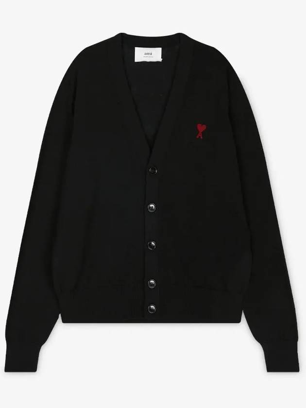 Red Heart Logo Merino Wool Cardigan Black - AMI - BALAAN 3