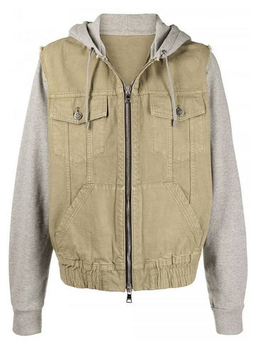 Men's Denim Mix Hooded Zip-Up - BALMAIN - BALAAN.