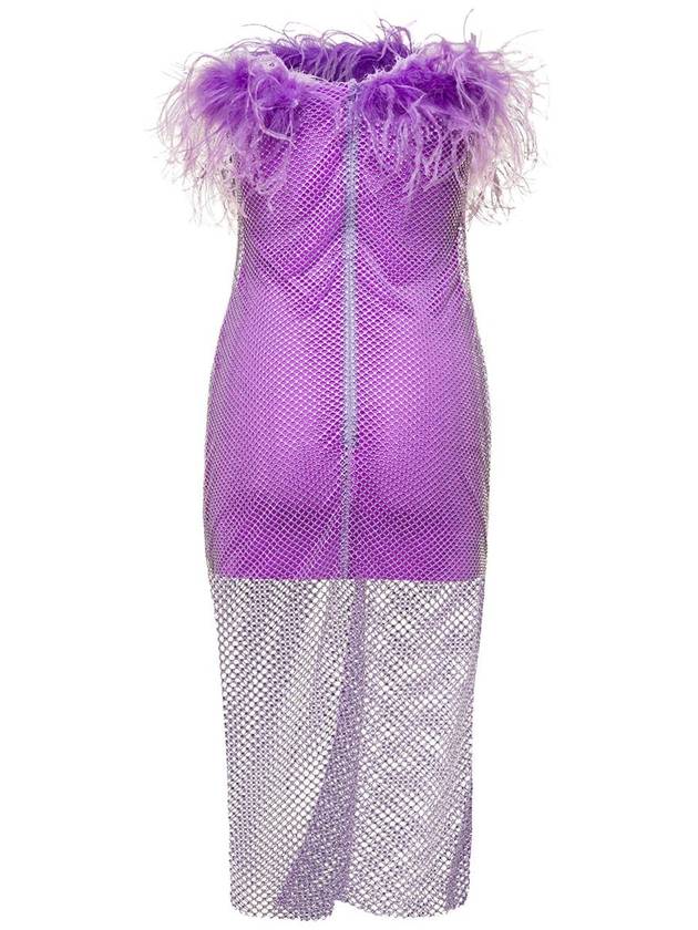 Mini Purple Dress With Feather Trim And Rhinestone Embellishment In Polyamide Woman - GIUSEPPE DI MORABITO - BALAAN 2