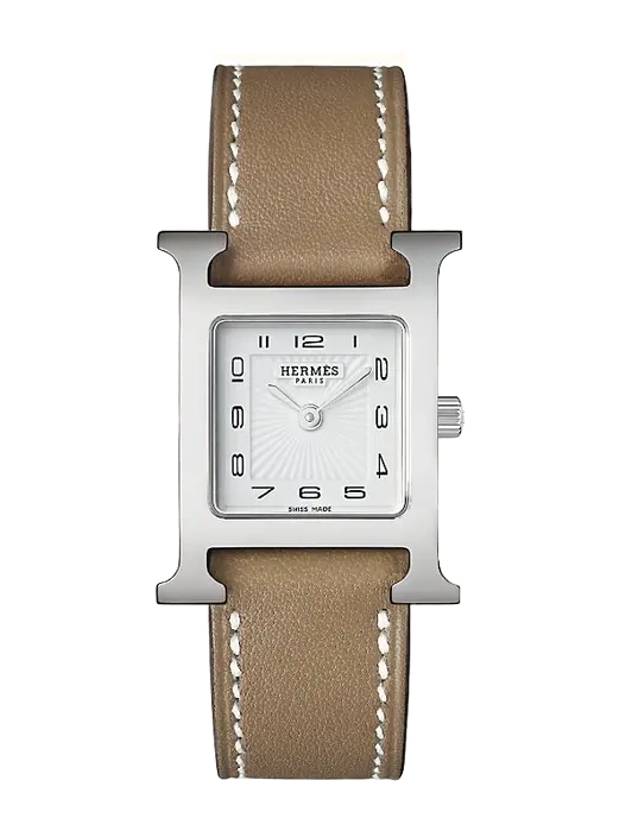 H Heure 25MM Leather Watch Etoupe - HERMES - BALAAN 1