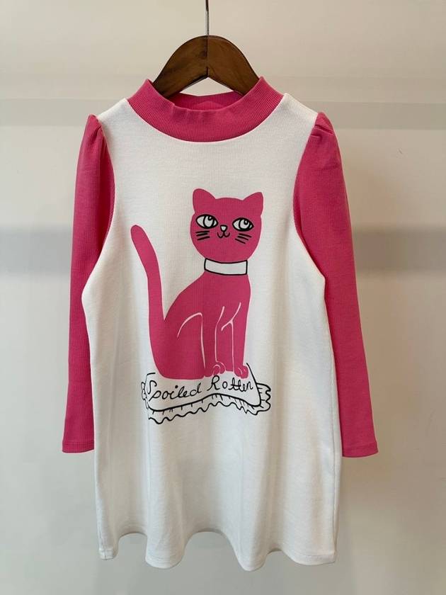 Cat Long Sleeve One Piece 2475010710 White Pink Girls 104 110 3 5Y 116 122 5 7Y 128 134 7 9Y - MINI RODINI - BALAAN 1