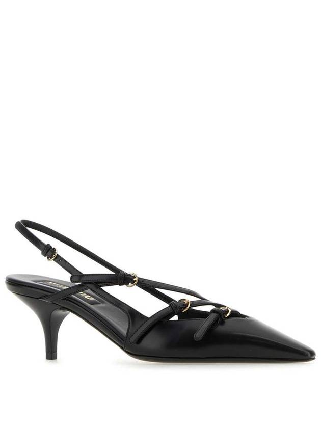 buckle detail leather slingback heel black - MIU MIU - BALAAN 3