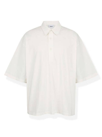 Oversized Pin Tuck Collar Polo Shirt Off White - NUAKLE - BALAAN 1