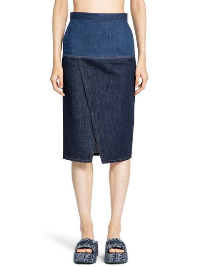 Two Tone Denim Pencil Skirt Blue - FENDI - BALAAN 2