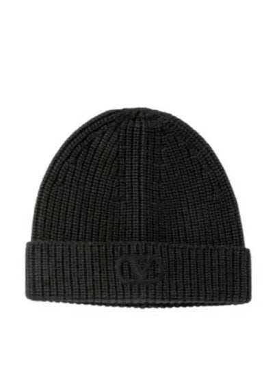 V Logo Signature Knit Beanie Black - VALENTINO - BALAAN 2