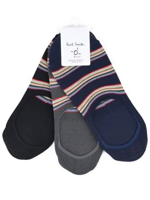 Striped 3 Pack Fake Socks Black Navy Grey - PAUL SMITH - BALAAN 4