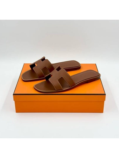 Oran Calfskin Slippers Gold Piqures Ecrues - HERMES - BALAAN 2