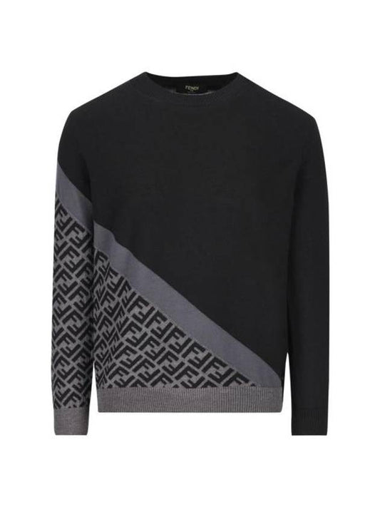 Diagonal Wool Knit Top Black - FENDI - BALAAN 1