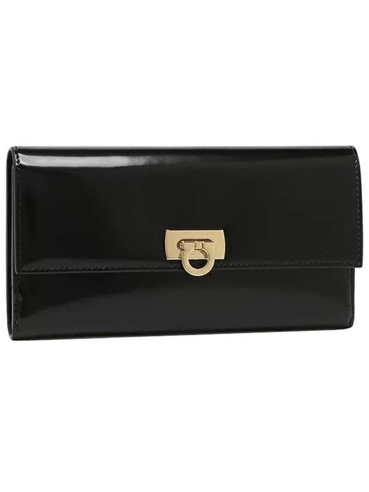 Gancini Flip Lock Leather Long Wallet Black - SALVATORE FERRAGAMO - BALAAN 2