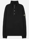 Compass Patch Cotton Fleece Polo Knit Top Black - STONE ISLAND - BALAAN 2