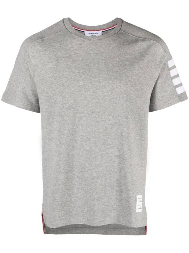 4-Bar Striped Cotton Short Sleeve T-Shirt Light Grey - THOM BROWNE - BALAAN 2