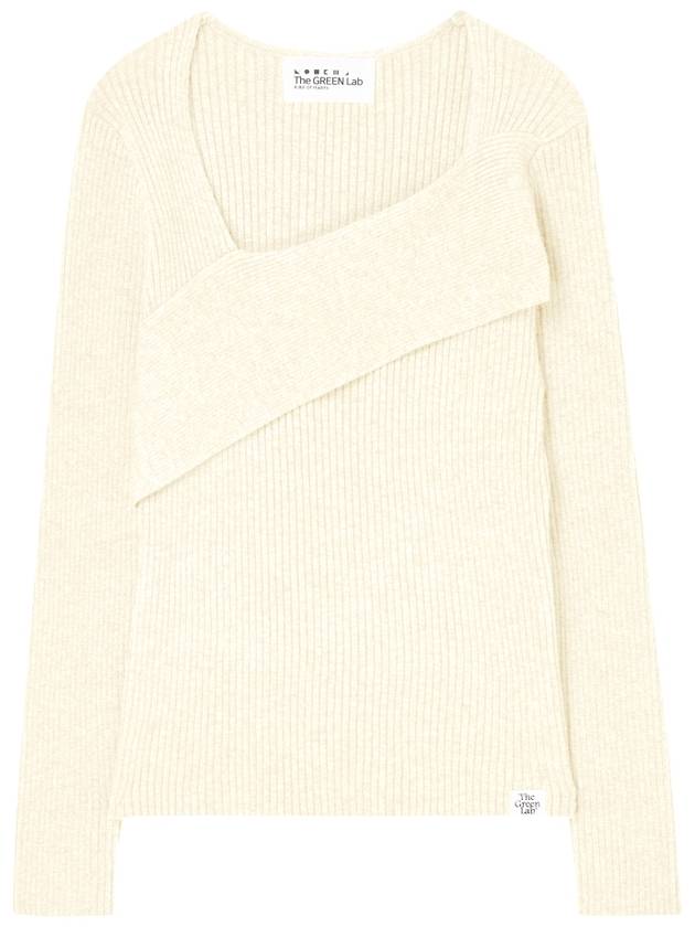 Diagonal neckline slim ribbed knit Ivory - THE GREEN LAB - BALAAN 1