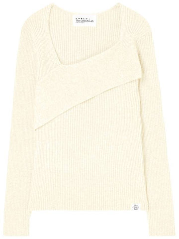 Diagonal neckline slim ribbed knit Ivory - THE GREEN LAB - BALAAN 1