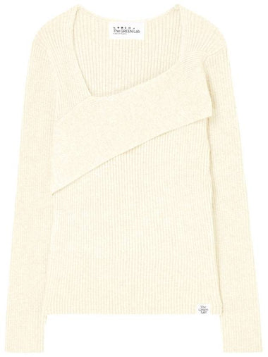 Diagonal neckline slim ribbed knit Ivory - THE GREEN LAB - BALAAN 1