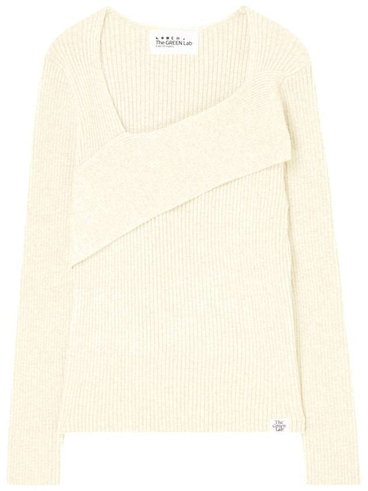 Diagonal neckline slim ribbed knit Ivory - THE GREEN LAB - BALAAN 1