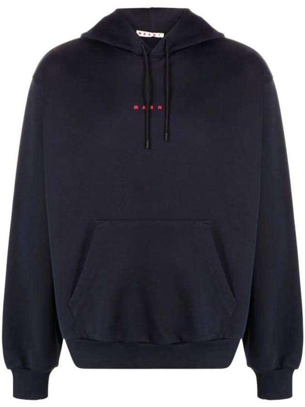 Logo Print Drawstring Hoodie Blue - MARNI - BALAAN 2