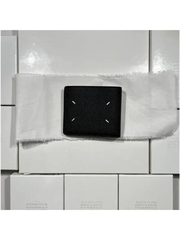 Stitched Bifold Leather Half Wallet Black - MAISON MARGIELA - BALAAN 3