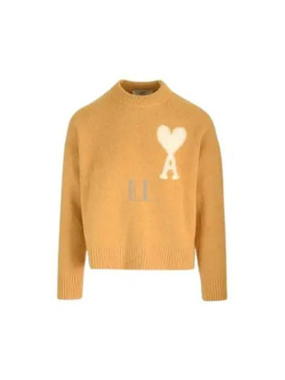 Intarsia Logo Crew Neck Knit Top Mustard - AMI - BALAAN 2