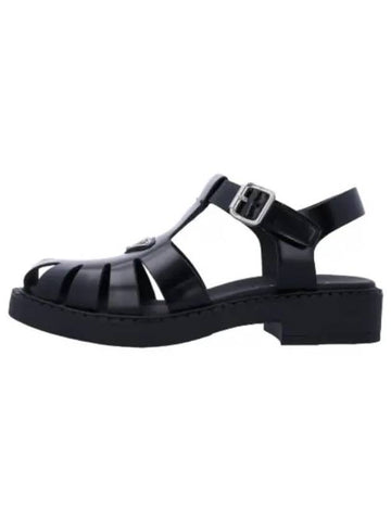 Logo Leather Sandals Black - PRADA - BALAAN 1