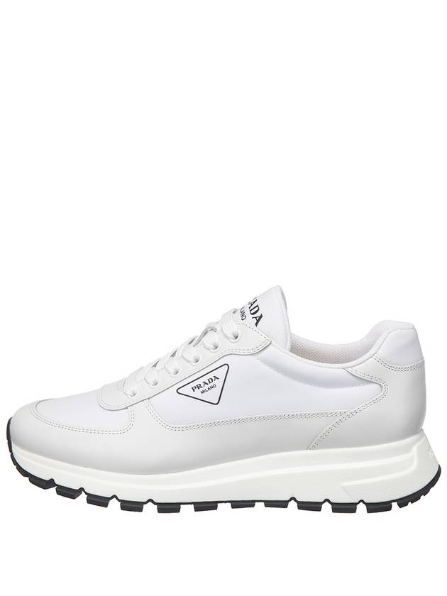 Triangle Logo Fabric Leather Low Top Sneakers White - PRADA - BALAAN 4