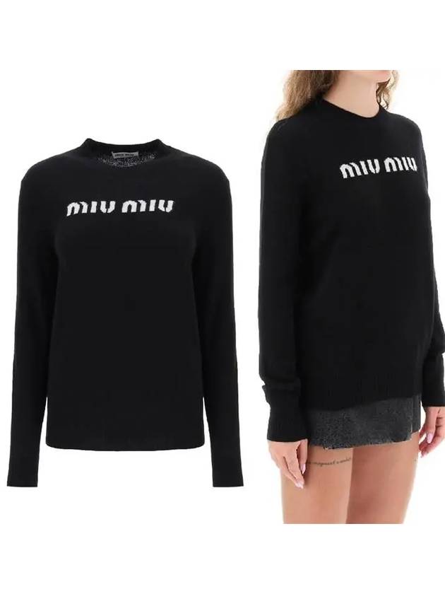 Logo Wool Cashmere Knit Top Black - MIU MIU - BALAAN 2