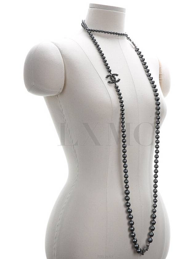 100th Anniversary Ruthenium Long Necklace CC Logo Chain Pearl Gray - CHANEL - BALAAN 6