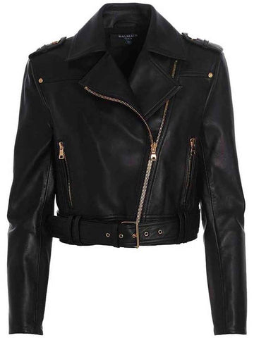 Belted Leather Biker Jacket Black - BALMAIN - BALAAN 1