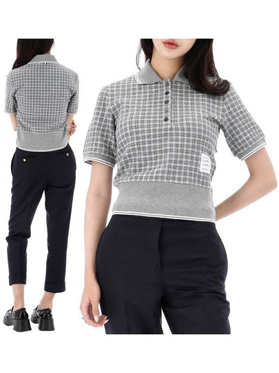 Checked Tweed Shrunken Short Sleeve Polo Grey - THOM BROWNE - BALAAN 2