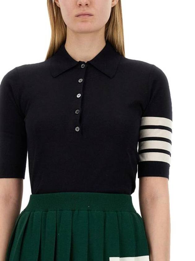 Women's Diagonal Striped Relaxed Fit Wool Polo Shirt Navy - THOM BROWNE - BALAAN 5