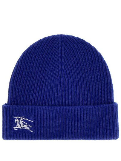 Embroidered Logo Ribbed Cashmere Beanie Blue - BURBERRY - BALAAN 2