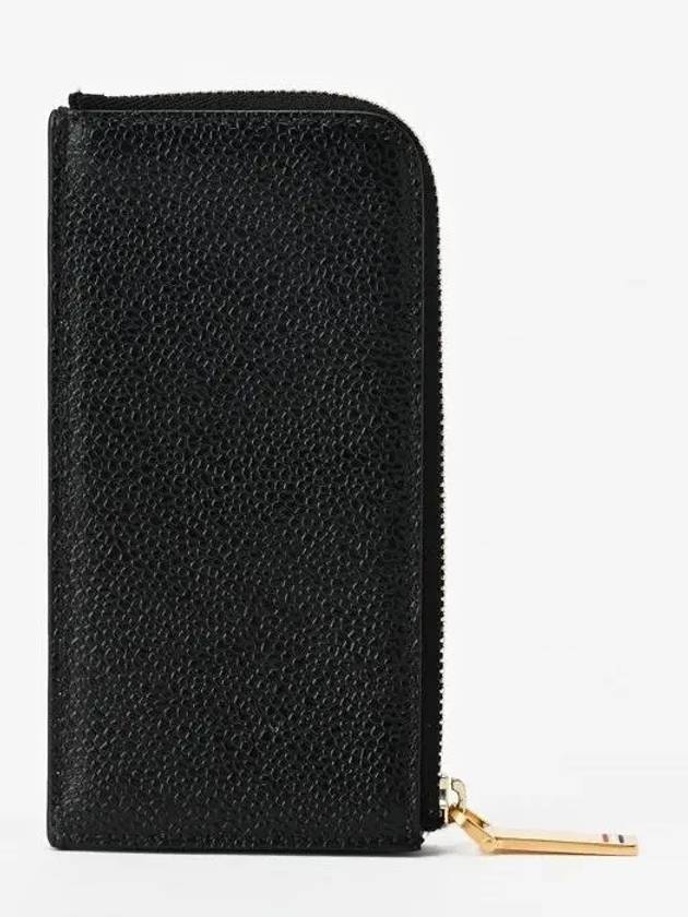 Stripe Zip Around Pebble Grain Leather Card Wallet Black - THOM BROWNE - BALAAN 3