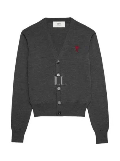 Heart Logo Wool Cardigan Heather Grey - AMI - BALAAN 2