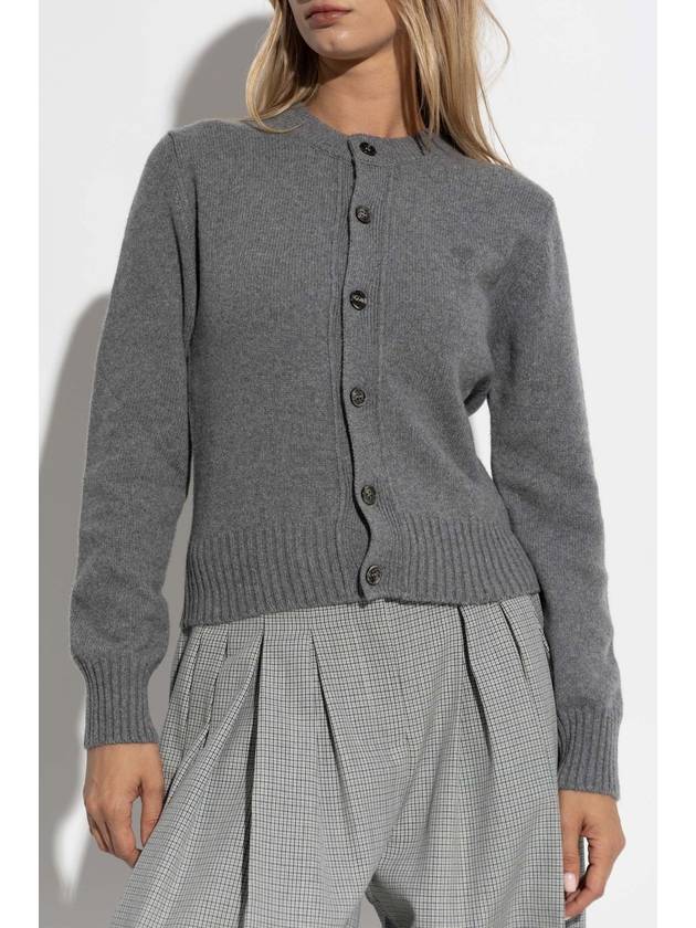 Logo Cashmere Wool Cardigan Grey - AMI - BALAAN 4