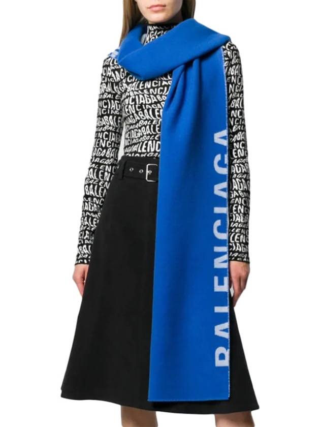 Women's Logo Scarf Muffler Blue - BALENCIAGA - BALAAN.