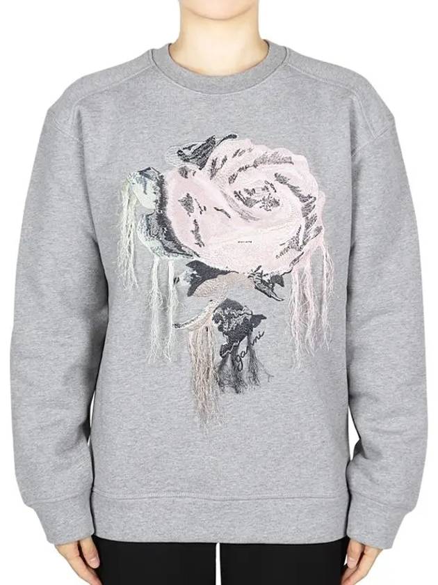 Heavy Fleece Drop Shoulder Flower Sweatshirt Grey - GANNI - BALAAN 2