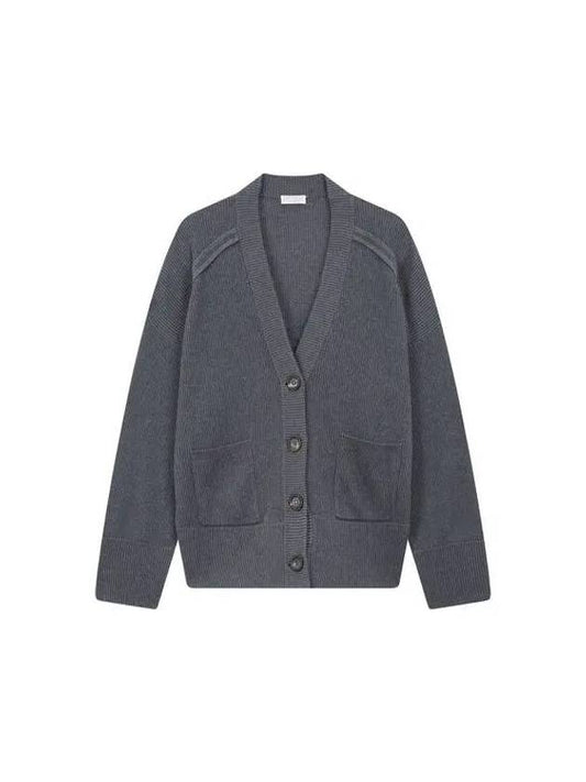 Shimaeul 8th Anniversary 10 e Point 9 8 Women s Ribbed Monili Line Cardigan Charcoal 271455 - BRUNELLO CUCINELLI - BALAAN 1