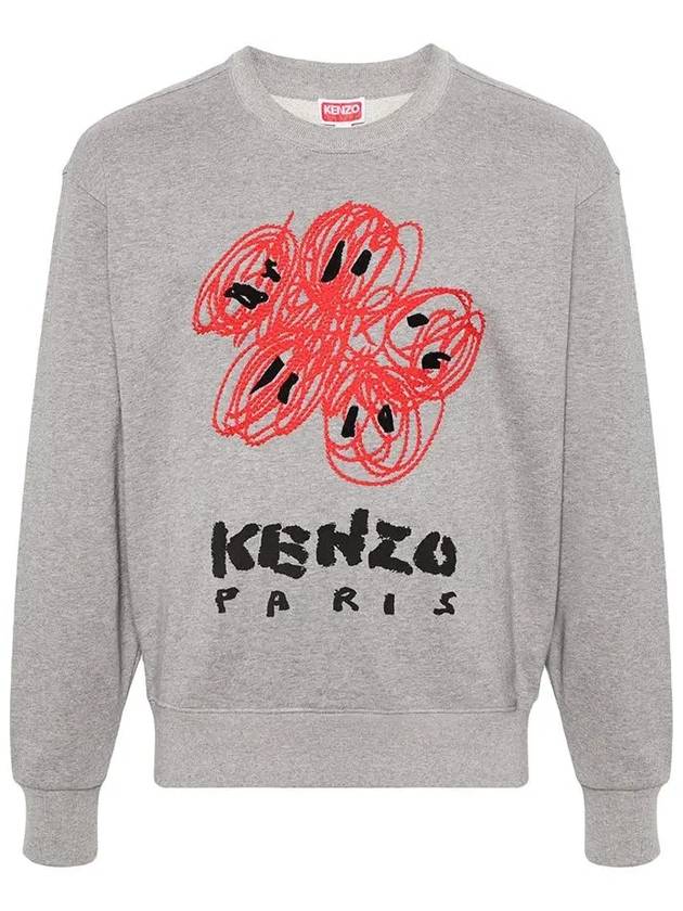 Drawn Varsity Embroidered Cotton Sweatshirt Grey - KENZO - BALAAN 2