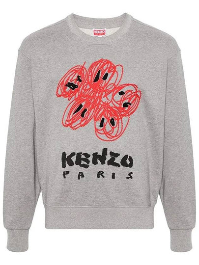 Drawn Varsity Embroidered Cotton Sweatshirt Grey - KENZO - BALAAN 2