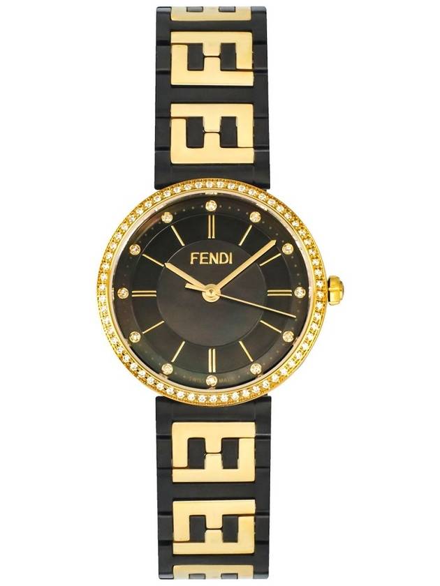 Forever 62 diamond bezel FF logo bracelet black mother-of-pearl dial black gold color 29mm women’s quartz watch - FENDI - BALAAN 1