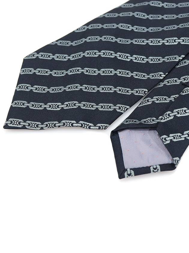 100 Silk Navy Triope Logo Chain Pattern Tie - CELINE - BALAAN 4